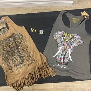 Elephant Lover Gift Bundle - Roots & Maurices Tanks + Vintage Earrings - Size M